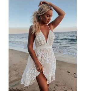 White Sheer Lace Mini Dress